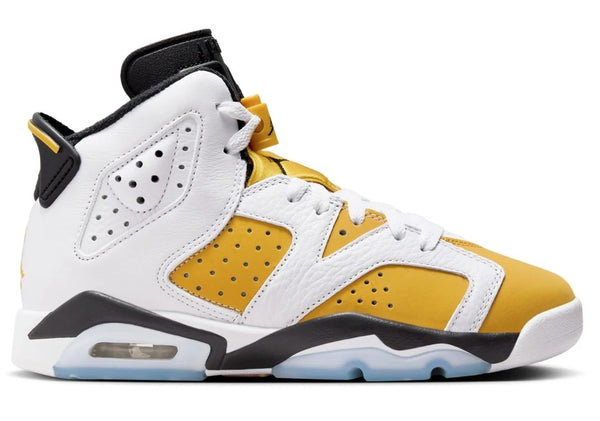 Big Kid's Jordan 6 Retro White/Yellow Ochre-Black (384665 170)