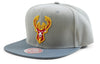 Men's Mitchell & Ness Grey NBA Milwaukee Bucks Cool Grey 3 Snapback - OSFA