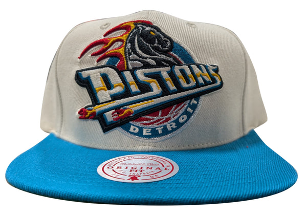 Mitchell & Ness Off Wt/Lt Bl NBA Detroit Pistons Natural XL HWC Snapback - OSFA