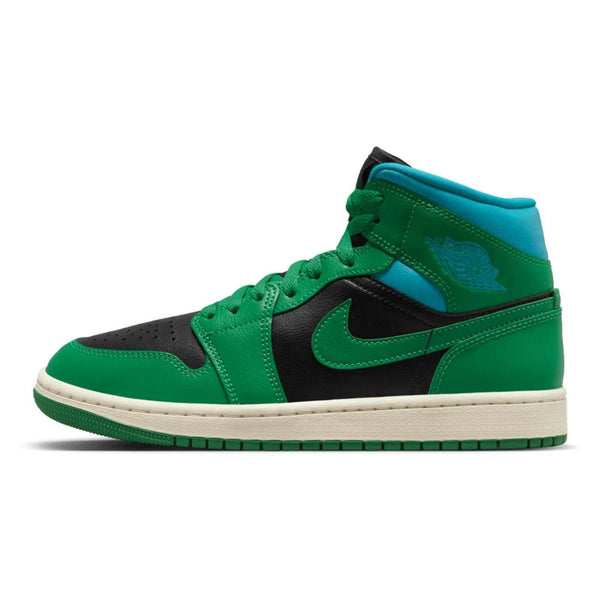 Women's Jordan 1 Mid Black/Lucky Green-Aquatone (BQ6472 033)
