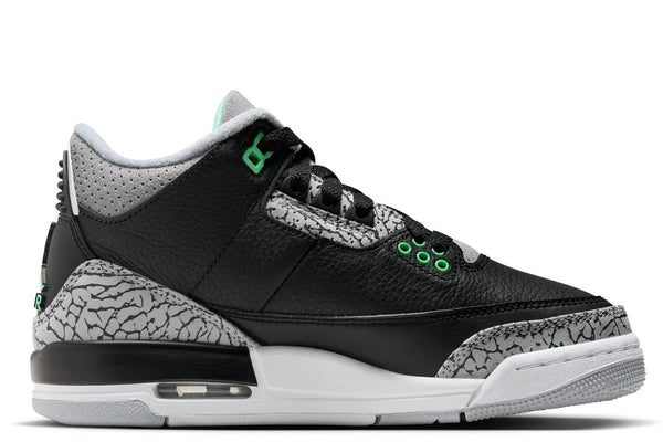 Big Kid's Jordan 3 Retro Black/Green Glow-Wolf Grey (DM0967 031)