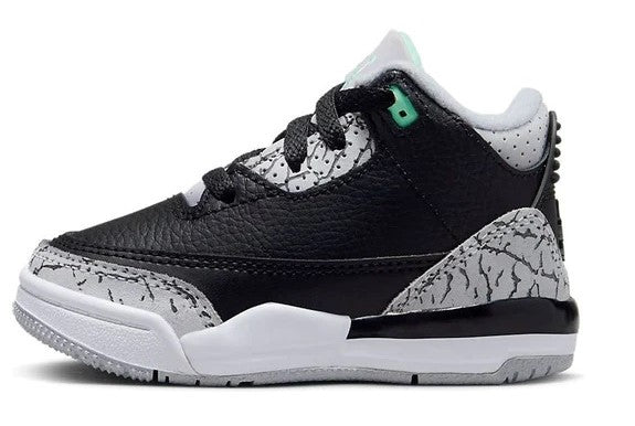 Toddler's Jordan 3 Retro Black/Green Glow-Wolf Grey (DM0968 031)