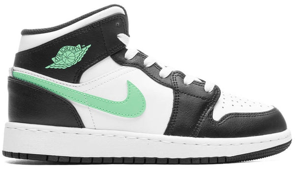 Big Kid's Jordan 1 Mid White/Green Glow-Black (DQ8423 103)