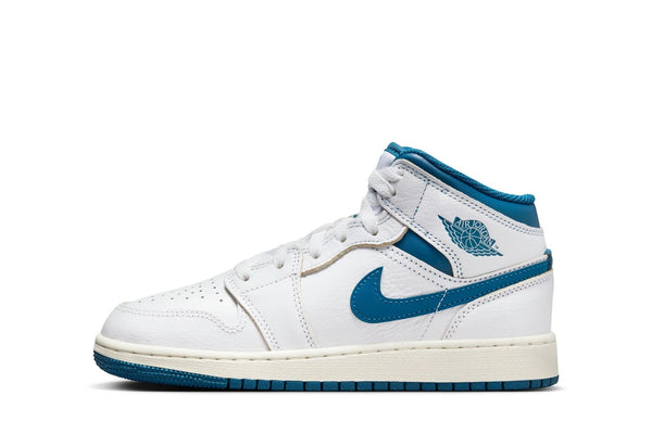 Big Kid's Jordan 1 Mid SE White/Industrial Blue-Sail (FN7432 141)