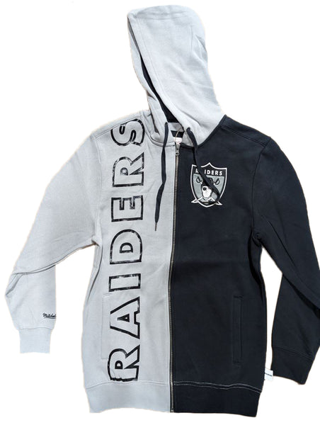 Men's Mitchell & Ness NFL Oakland Raiders Gray/Black Full Zip Fleece 2.0