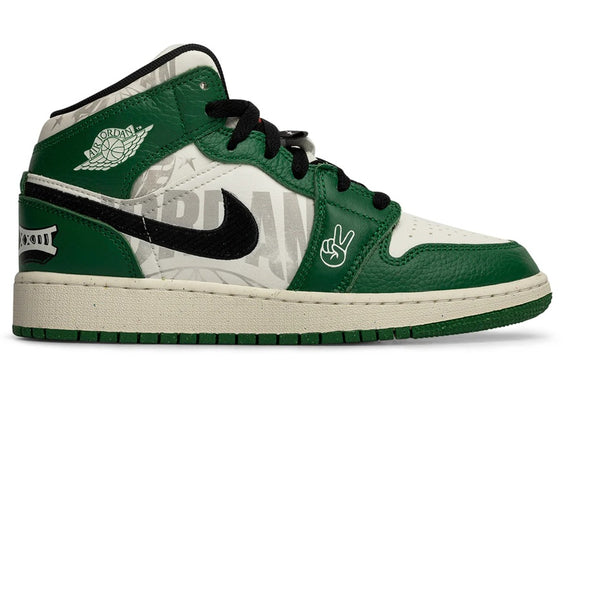 Big Kid's Jordan 1 Mid SE Pine Green/Sail-Black (HF3200 300)