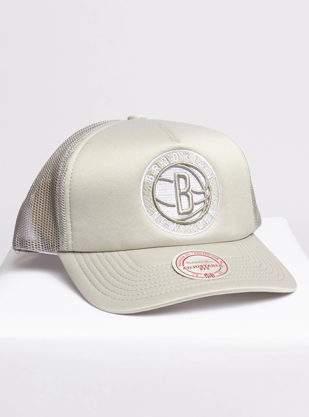 Men's Mitchell & Ness Grey NBA Brooklyn Nets Pastel Trucker HWC Snapback - OSFA