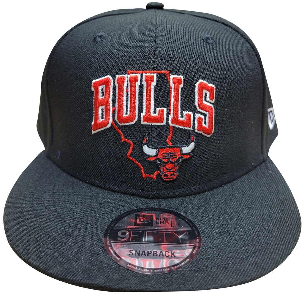 Men's New Era 9Fifty NBA Chicago Bulls Black/Red Logo State Snapback - OSFM