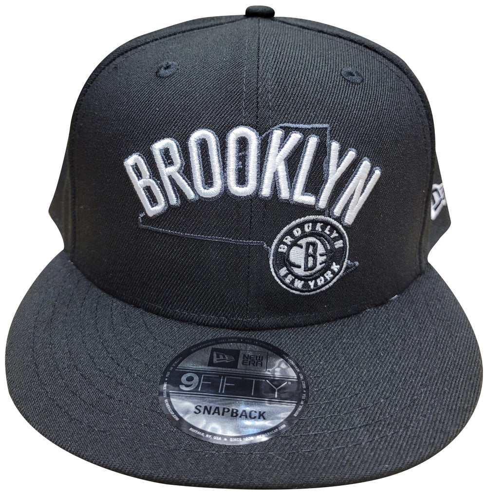 Men's New Era 9Fifty NBA Brooklyn Nets Black/White Logo State Snapback - OSFM
