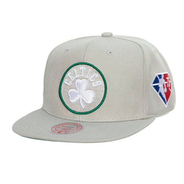 Mitchell & Ness Slvr NBA Boston Celtics 75th Anniversary Silver Snapback - OSFA