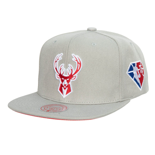 Mitchell & Ness Gry NBA Milwaukee Bucks 75th Anniversary Silver Snapback - OSFA