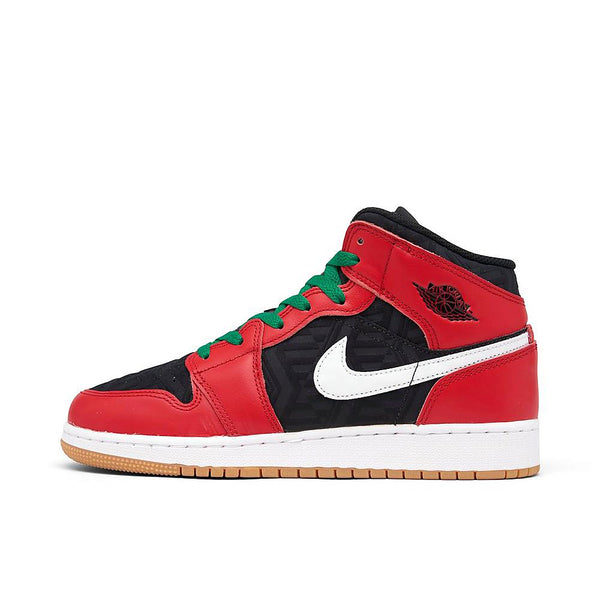 Big Kid's Jordan 1 Mid SE Black/Fire Red-White-Malachite (DQ8418 006)