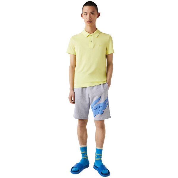 Lacoste Grey/Light Blue Oversized Crocodile Print Organic Cotton Fleece Shorts