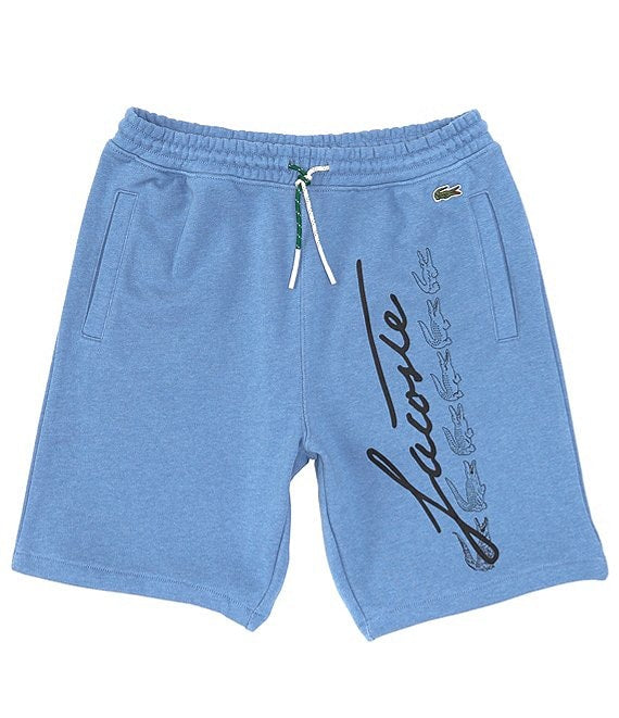 Men's Lacoste Blue Chine Signature Print Cotton Fleece Shorts