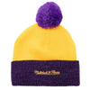 Men's Mitchell & Ness NBA Los Angeles Lakers Two Tone Pom Beanie - OSFA