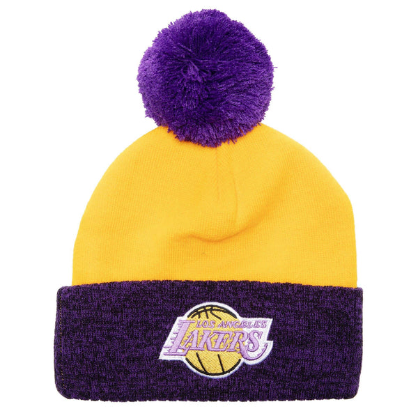 Men's Mitchell & Ness NBA Los Angeles Lakers Two Tone Pom Beanie - OSFA