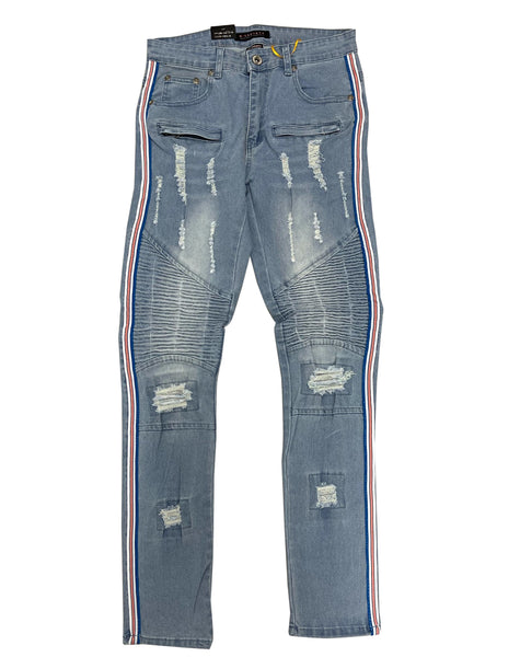 Men's M. Society Ice Blue Jeans with Orange/White/Blue Side Strip