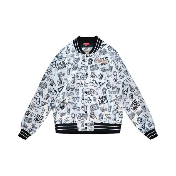 Women's Mitchell & Ness White NBA Los Angeles Lakers Doodle Satin Jacket