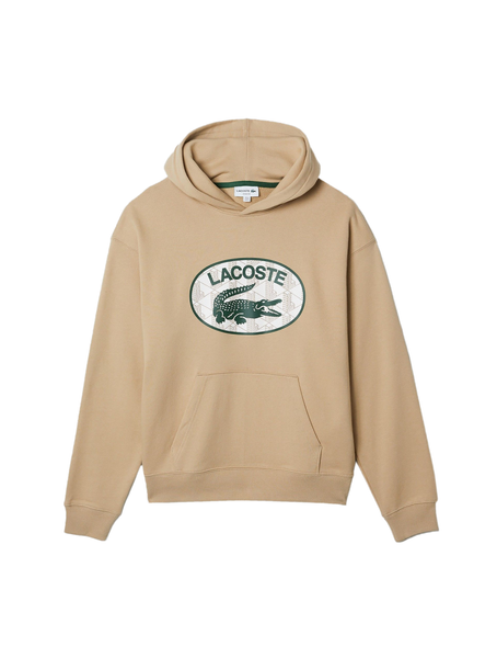 Men's Lacoste Beige Loose Fit Branded Monogram Hooded Sweatshirt