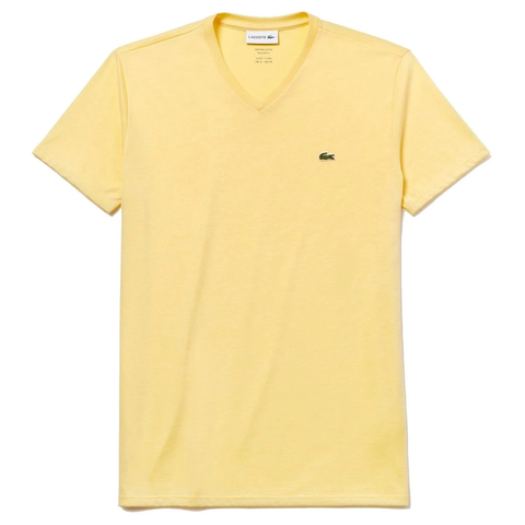 Lacoste Yellow Short Sleeve Pima Cotton V-Neck Jersey T-Shirt