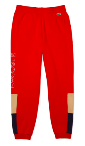 Men's Lacoste Red/Beige/Nvy Blue Branded Colorblock Fleece Jogging Pants
