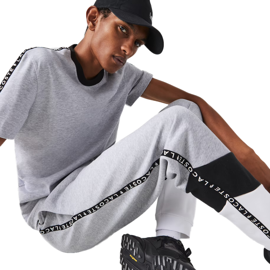 Men's Lacoste Grey Chine/Black Signature Striped Fleece Jogging Pants