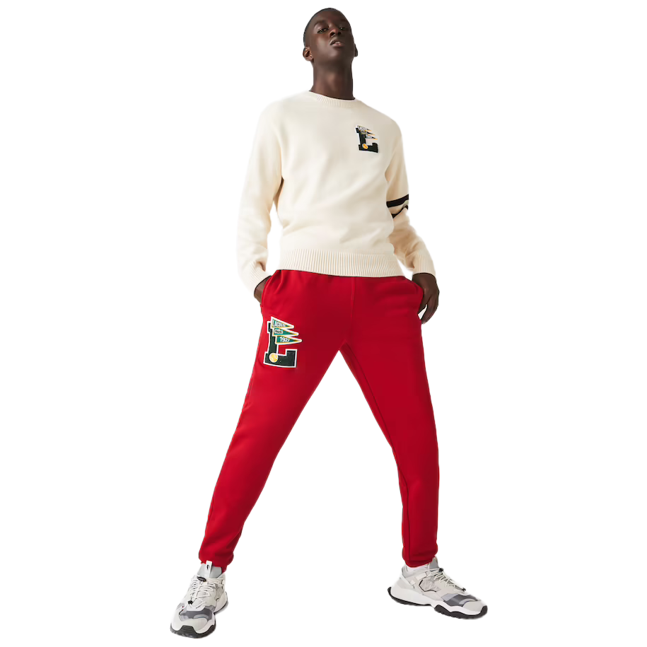 Men's Lacoste Red Pennants L Badge Fleece Tracksuit Pants