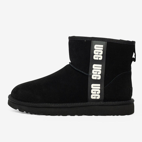 Women's Ugg Classic Mini Slide Logo Black/White (1122558-BWHT)