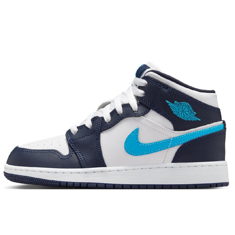 Big Kid's Jordan 1 Mid Obsidian/DK Powder Blue-White (DQ8423 404)