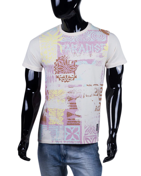 Men's A. Tiziano Creme Darren Graphic Print Crew Neck T-Shirt