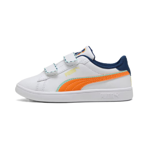 Little Kid's Puma Smash 3.0 Playdate V PS Puma White-Orange Glo (402830 01)