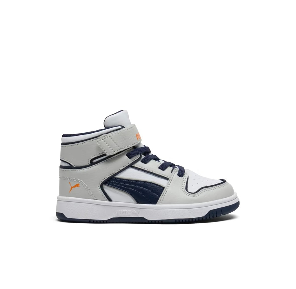 Little Kid's Puma Rebound Layup RCL V PS Glacial Gray-Navy-Orange (405206 01)