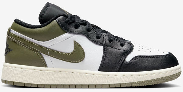 Big Kid's Jordan 1 Low Black/White-Medium Olive (553560 092)