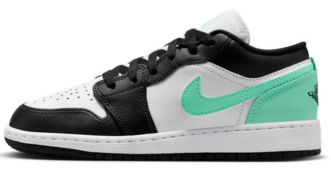 Big Kid's Jordan 1 Low White/Black-Green Glow (553560 131)