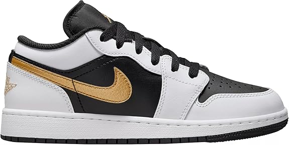 Big Kid's Jordan 1 Low White/Metallic Gold-Black (553560 172)