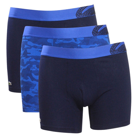 Men's Lacoste Marina/Navy Blue 3 Pack Cotton Stretch Boxer Briefs