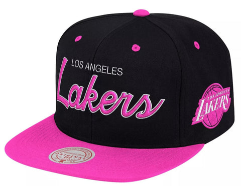 Mitchell & Ness Black/Pink NBA Los Angeles Lakers Sweetheart Script Snapback - OSFA