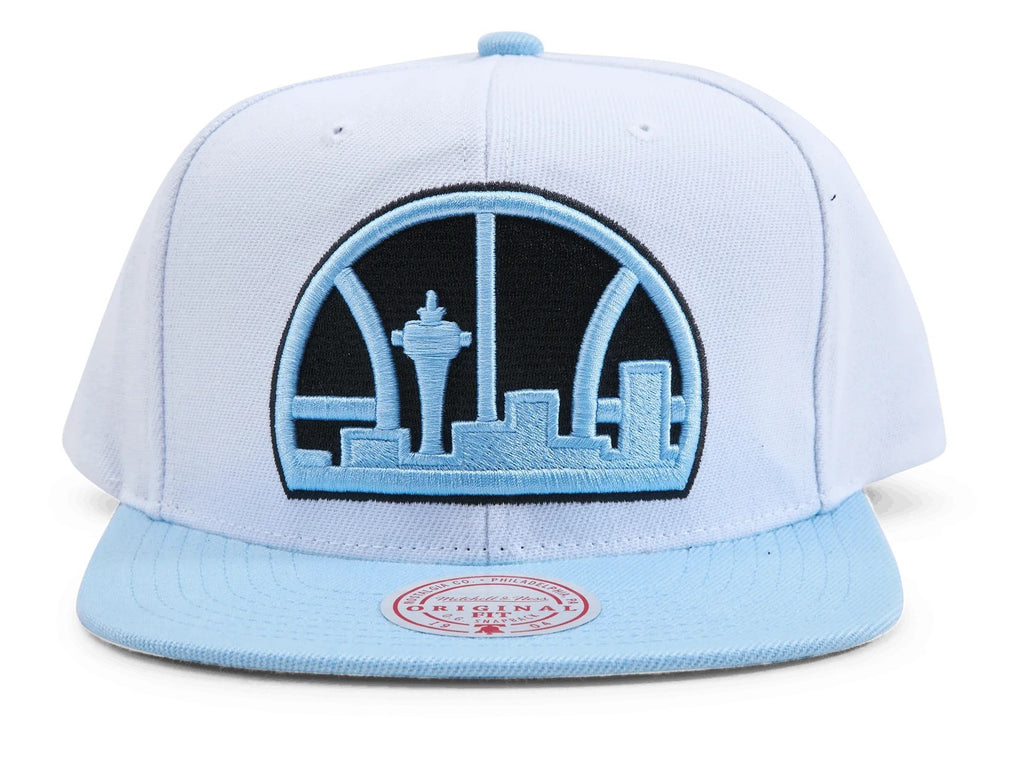 Men's Mitchell & Ness White/Light Blue NBA Seattle Supersonics Uni Home 2 Tone HWC Snapback - OSFA