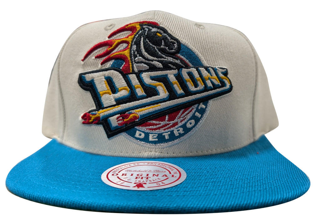 Mitchell & Ness Off White/Light Blue NBA Detroit Pistons Natural XL HWC Snapback - OSFA