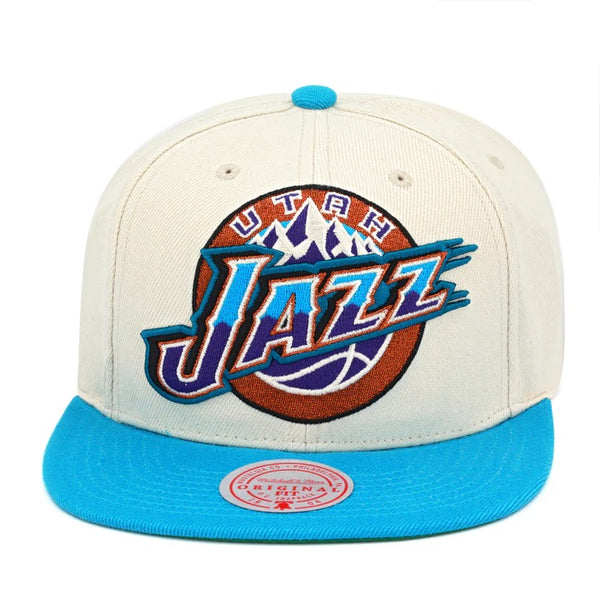 Mitchell & Ness Off White/Light Blue NBA Utah Jazz Natural XL HWC Snapback - OSFA