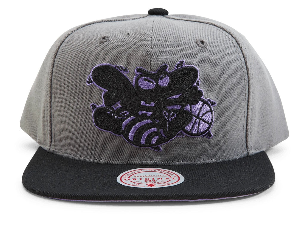 Men's Mitchell & Ness Grey/Black NBA Charlotte Hornets Neon Lights HWC Snapback - OSFA