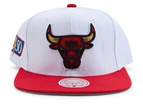 Men's Mitchell & Ness White/Red NBA Chicago Bulls 50th Anniversary Snapback - OSFA