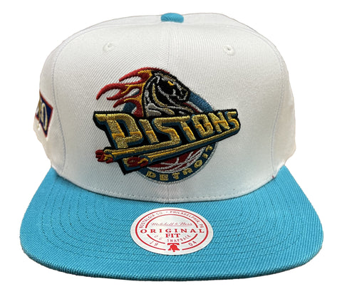 Men's Mitchell & Ness White/Teal NBA Detroit Pistons 50th Anniversary HWC Snapback - OSFA