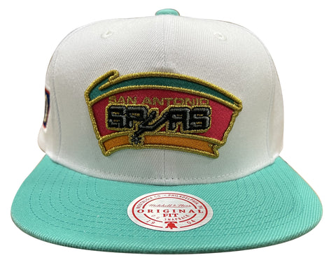 Men's Mitchell & Ness White/Teal NBA San Antonio Spurs 50th Anniversary HWC Snapback - OSFA