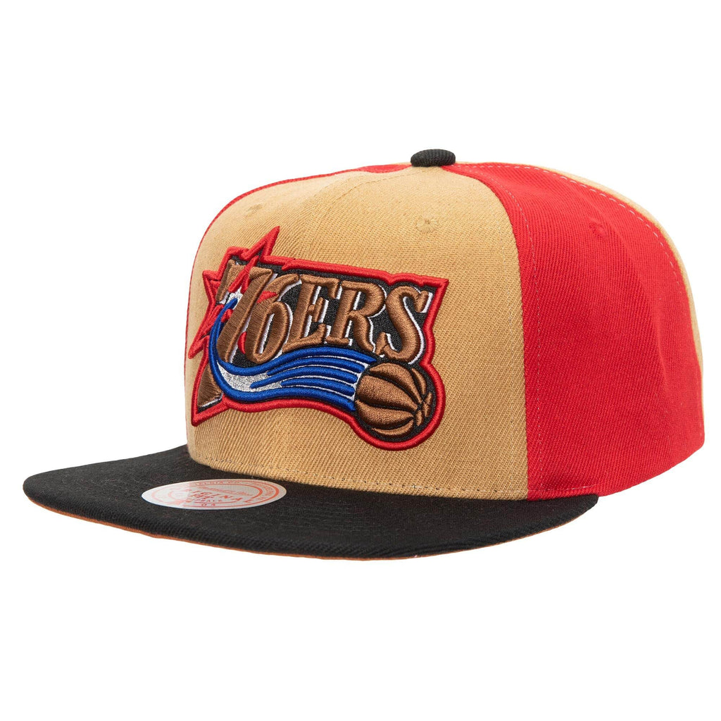 Men's Mitchell & Ness Tan NBA Philadelphia 76ers On The Block HWC Snapback - OSFA