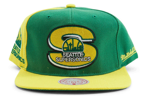 Men's Mitchell & Ness Green/Gold NBA Seattle Supersonics Rear Script Deadstock Snapback - OSFA