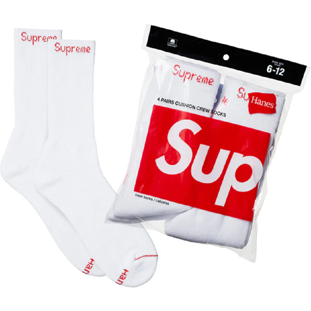 Men's Supreme x Hanes Crew Socks 4 Pack White - OS