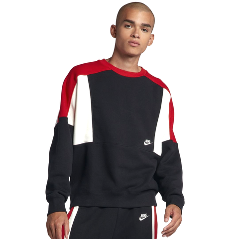 Nike Sportswear Black/White/Red Re-Issue Fleece Crewneck Sweatshirt