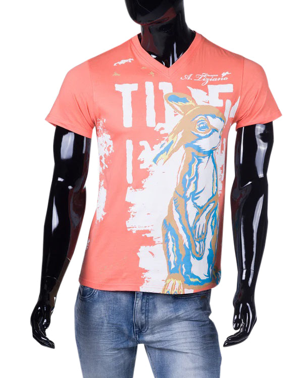 Men's A. Tiziano Salmon Andrew Graphic V-Neck T-Shirt