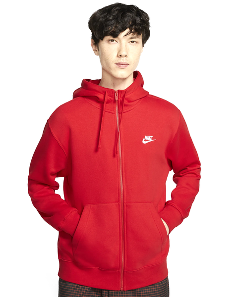 Men's Nike Sportswear University Red/White Club Fleece Full-Zip Hoodie (BV2645 657)